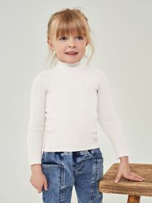 SHEIN 年輕女孩立領毛衣 - 白色 - 查看 4