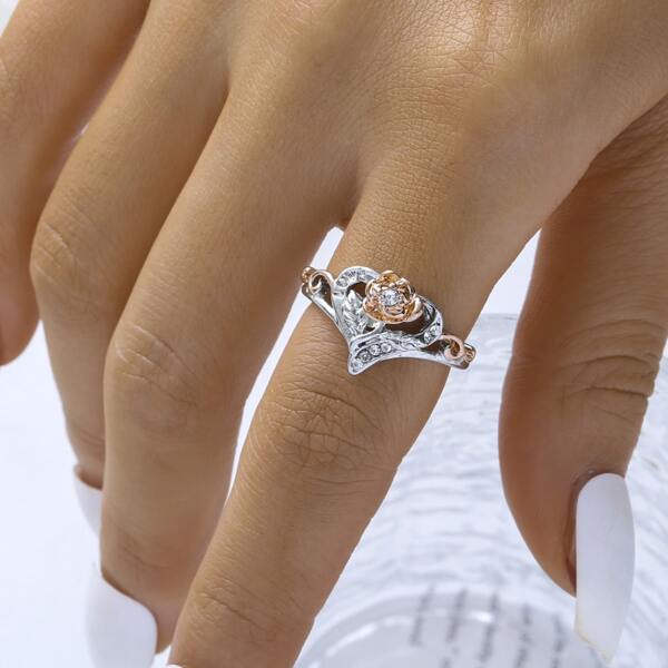 

Heart & Flower Decor Ring, Silver