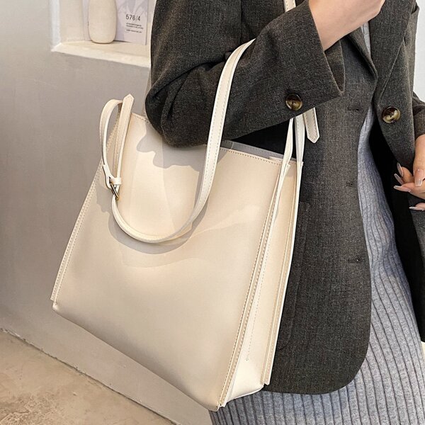 

Minimalist Shoulder Tote Bag, White