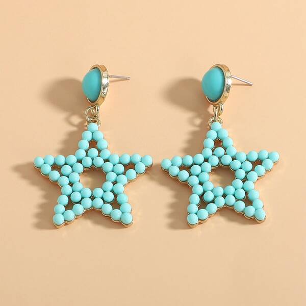 

Bead Decor Star Drop Earrings, Baby blue