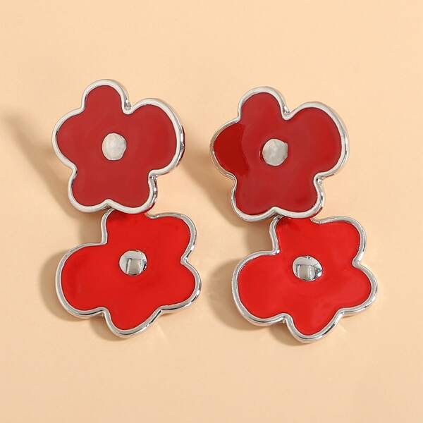 

Flower Drop Earrings, Red