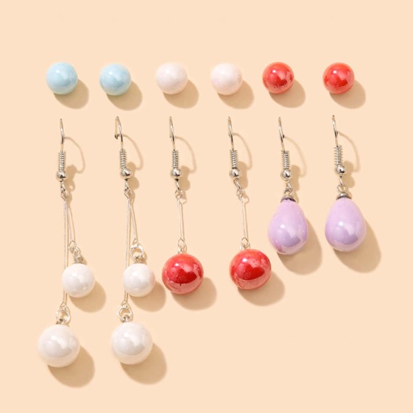 

6pairs Round Ball Decor Earrings, Multicolor