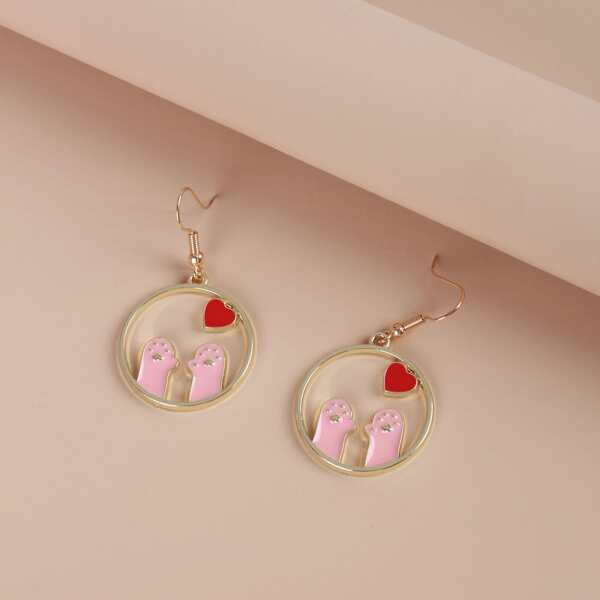 

Paw Decor Round Drop Earrings, Multicolor