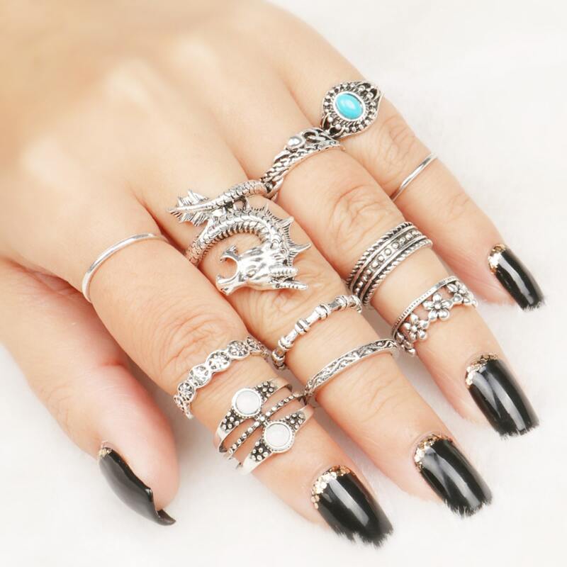 

12pcs Dragon Decor Ring, Silver