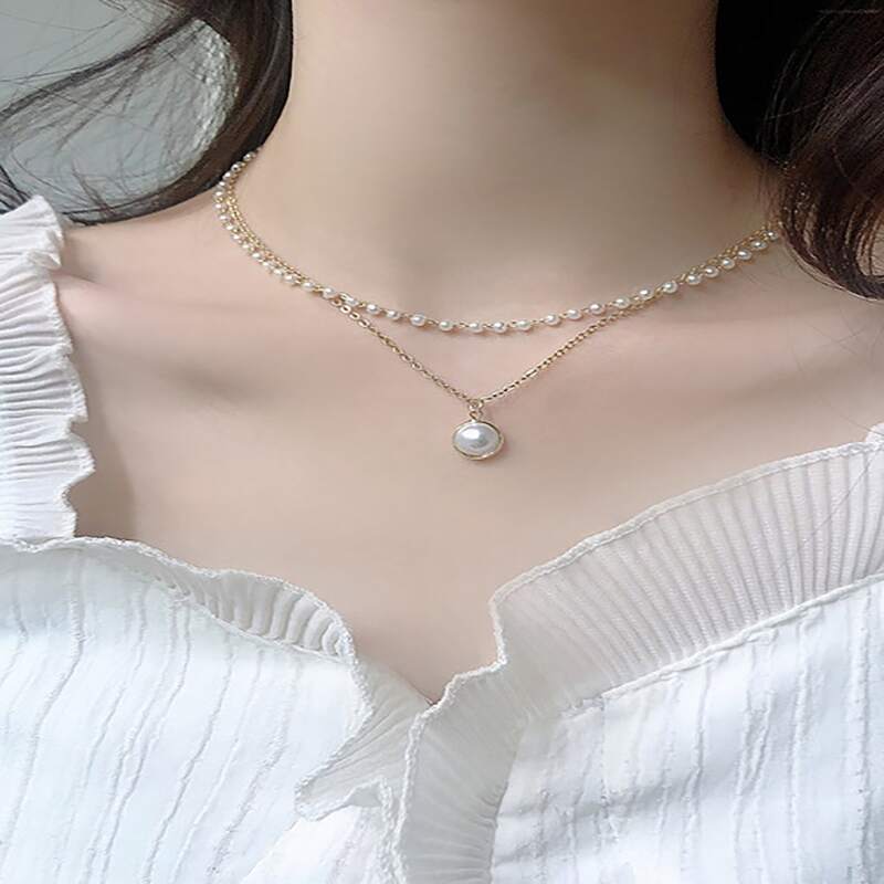 

Faux Pearl Layered Necklace, White