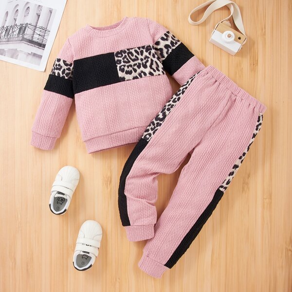 

Toddler Girls Leopard Colorblock Sweatshirt & Sweatpants, Baby pink