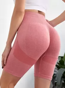 Seamless Contrast Panel Cycling Shorts - Watermelon Pink - View 1
