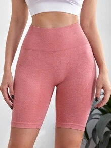 Seamless Contrast Panel Cycling Shorts - Watermelon Pink - View 2