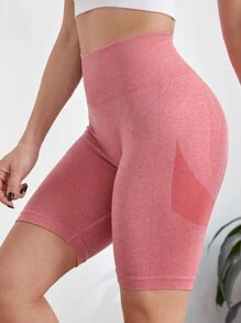 Seamless Contrast Panel Cycling Shorts - Watermelon Pink - View 3