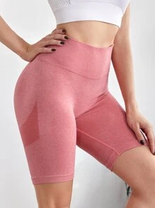 Seamless Contrast Panel Cycling Shorts - Watermelon Pink - View 4