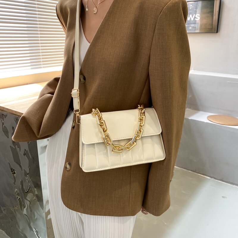 

Quilted Flap Satchel Bag, Beige