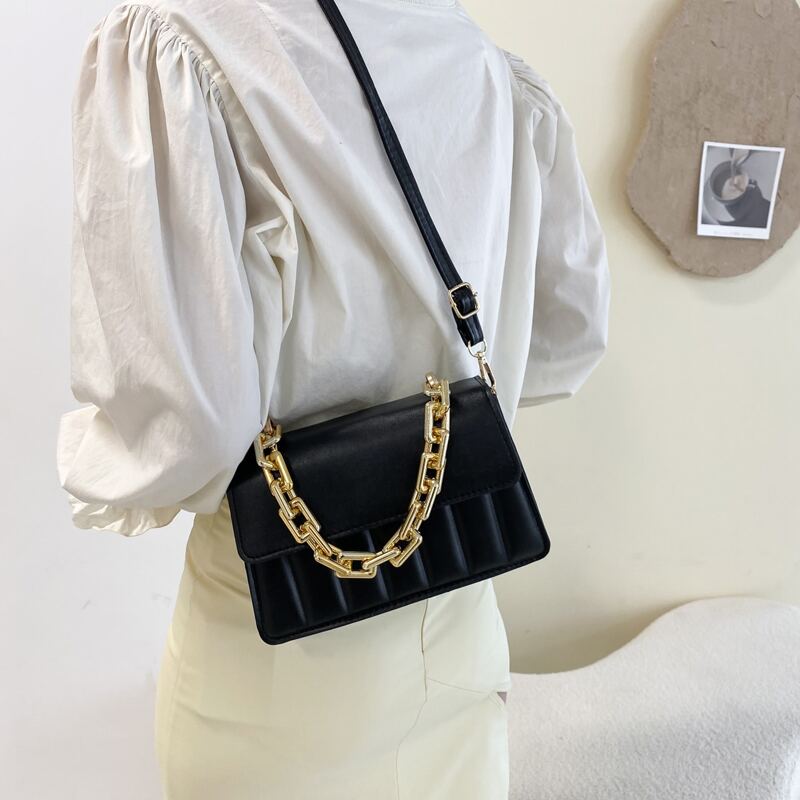 

Quilted Flap Satchel Bag, Black