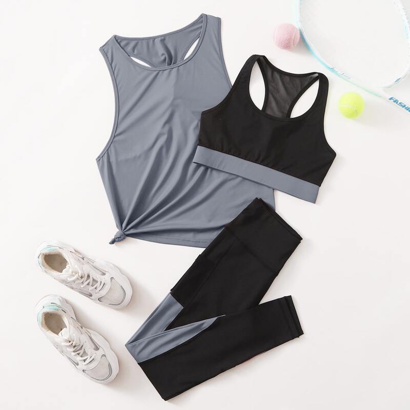 

3pcs Colorblock Sports Set, Multicolor