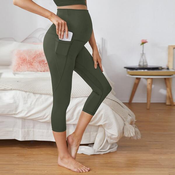 

Maternity Solid Leggings With Phone Pocket, Army green