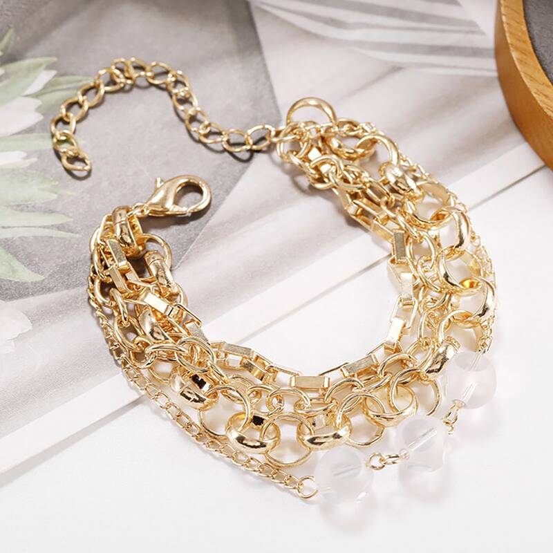 

1pc Layered Chain Bracelet, Gold