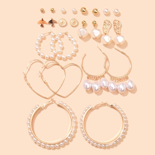 

12pairs Faux Pearl Decor Earrings, Multicolor