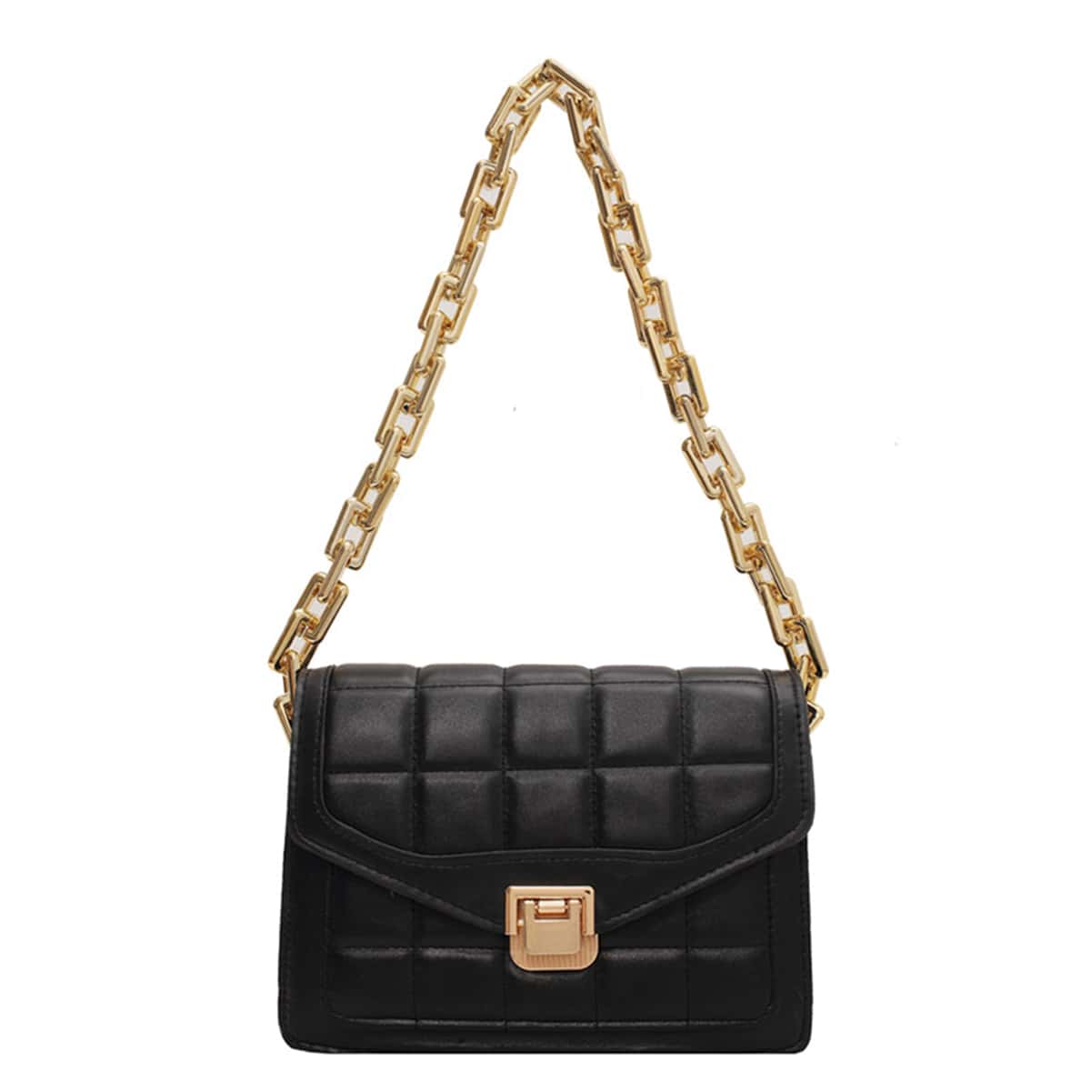 

Quilted Flap Chain Strap Shoulder Bag, Black