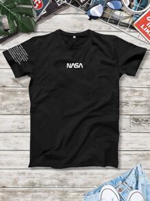 Manfinity Homme Men Letter Graphic Short Sleeve Casual Tee, Boyfriend Gift, For Work - Black - View 1