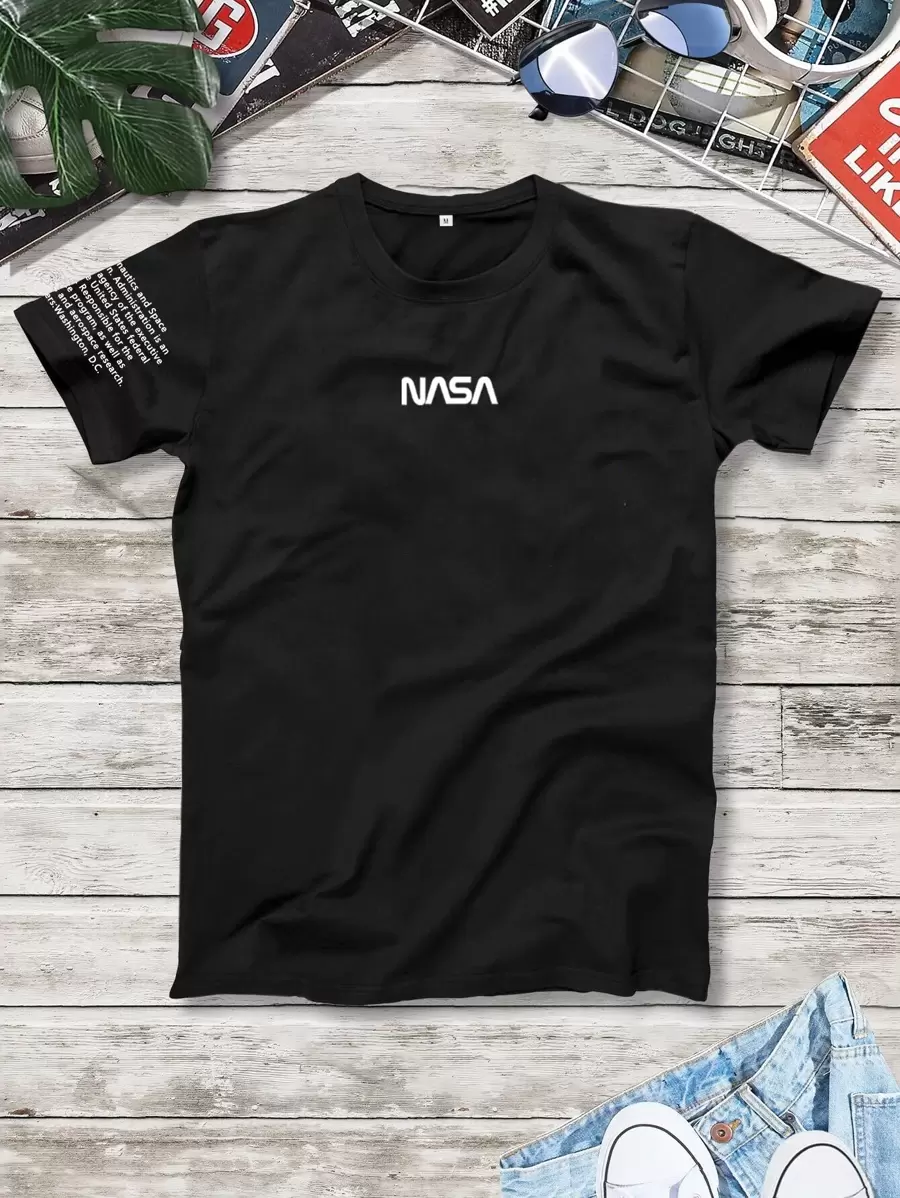 Manfinity Homme Men Letter Graphic Short Sleeve Casual Tee, Boyfriend Gift, For Work - Black - View 1