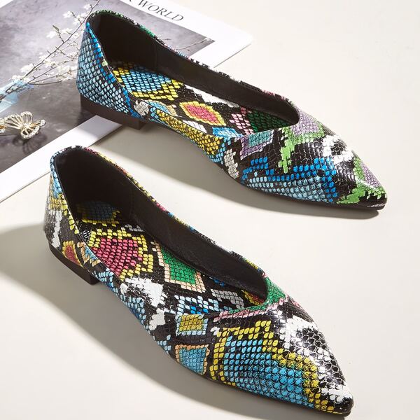 

Snakeskin Slip On Flats, Multicolor