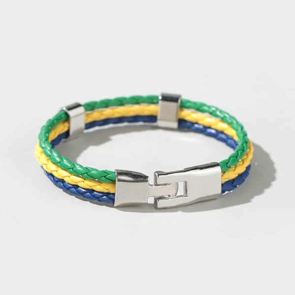 

Men Brazil Flag Color Braided Bracelet, Multicolor
