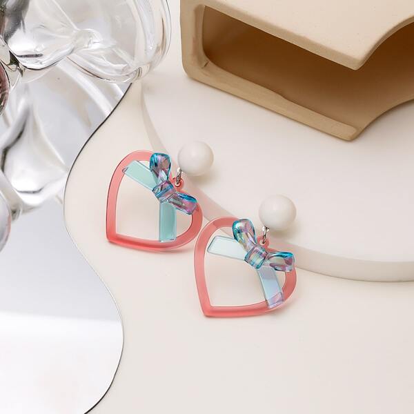 

Heart & Bow Drop Earrings, Multicolor