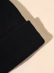 Solid Knitted Hat,School - Black - View 3