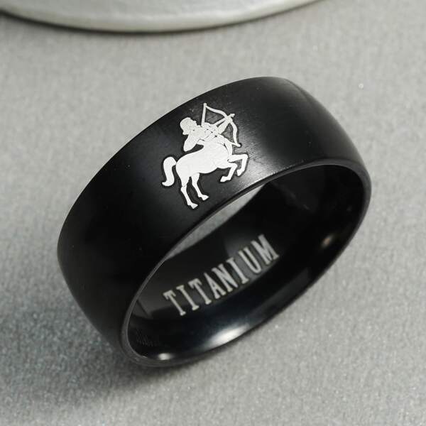 

Men Sagittarius Pattern Ring, Black
