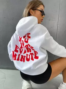 SHEIN Slogan Graphic Drop Shoulder Hoodie LOVE YOU EVERY MINUTE - White - View 2