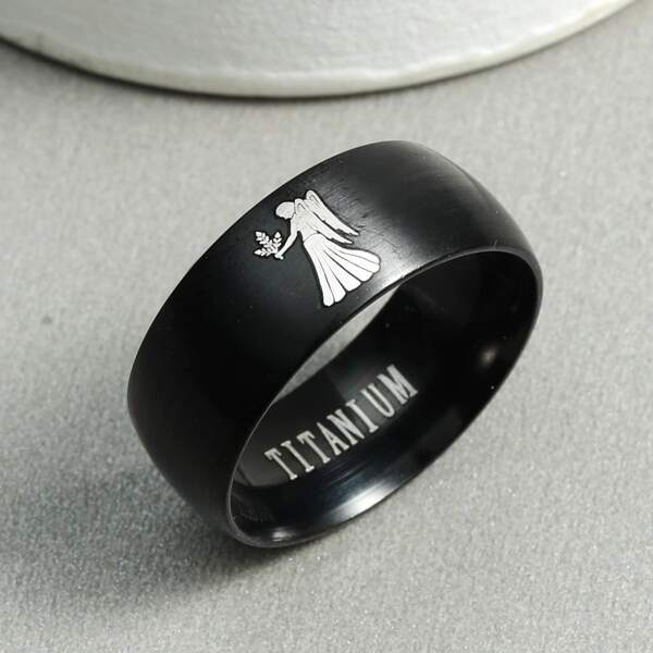 

Men Virgo Pattern Ring, Black