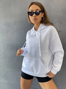 SHEIN Slogan Graphic Drop Shoulder Hoodie LOVE YOU EVERY MINUTE - White - View 3