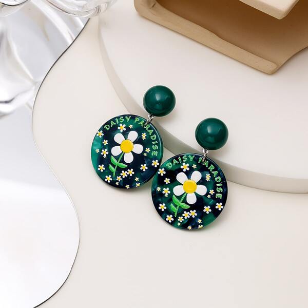 

Flower Decor Round Drop Earrings, Multicolor