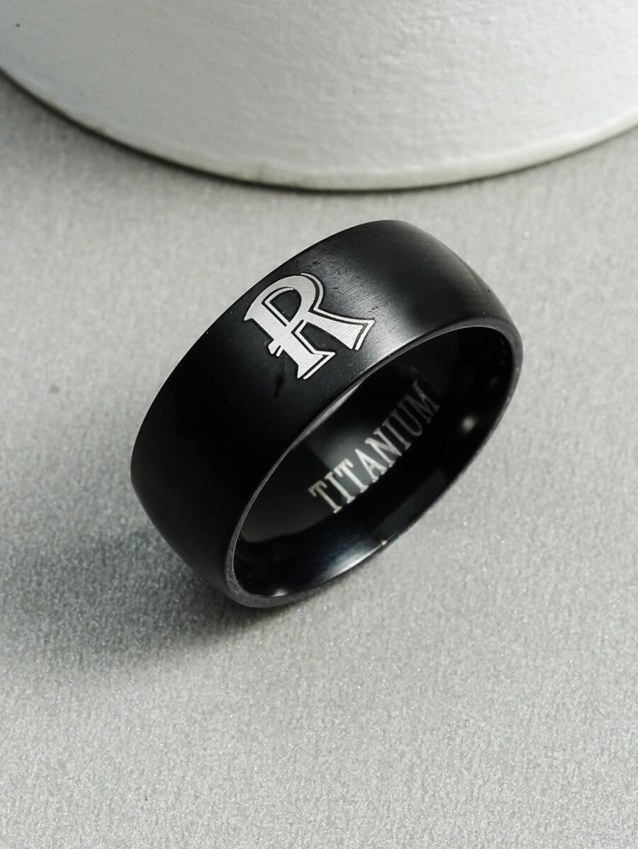 Fashionable and Popular Men Letter Decor Ring Alloy for Jewelry Gift and for a Stylish Look - Black - View 1