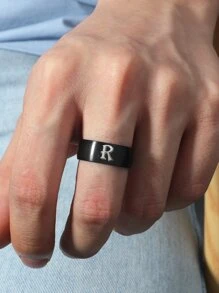 Fashionable and Popular Men Letter Decor Ring Alloy for Jewelry Gift and for a Stylish Look - Black - View 2