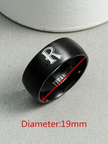 Fashionable and Popular Men Letter Decor Ring Alloy for Jewelry Gift and for a Stylish Look - Black - View 3