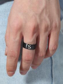 時尚流行男士字母圖形戒指合金，適合度假和時尚外觀 - 黑色 - 查看 2