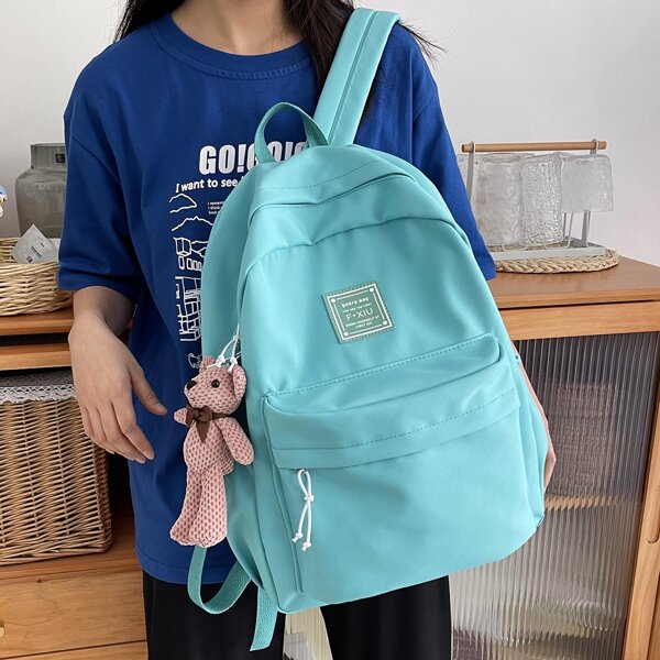 

Knot Decor Backpack With Bag Charm, Green