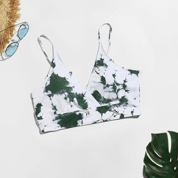 

Plus Tie Dye Bikini Top, Dark green