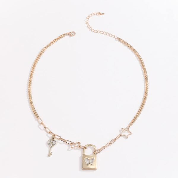 

Lock & Key Charm Necklace, Gold