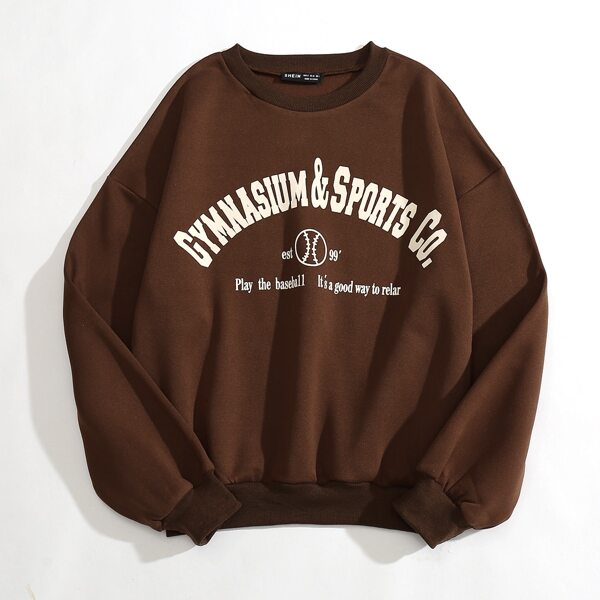 

Slogan Graphic Drop Shoulder Sweatshirt, Chocolate brown