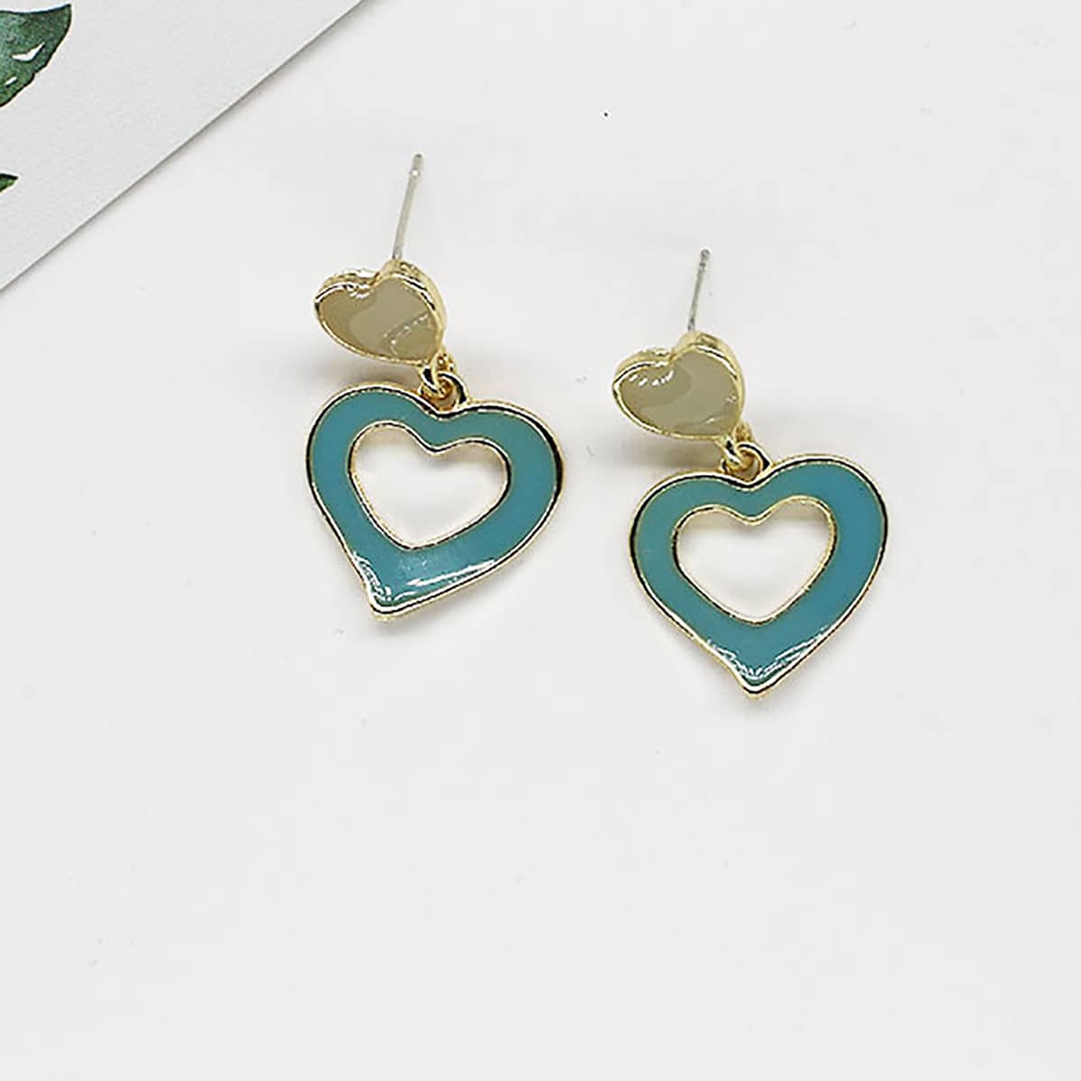 

Heart Drop Earrings, Blue