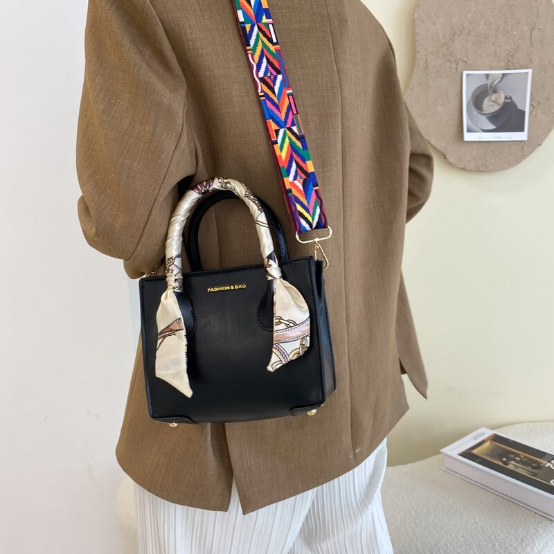 

Scarf Decor Satchel Bag, Black