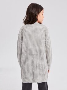 SHEIN Girls Solid Drop Shoulder Dual Pocket Cardigan - Light Grey - View 2