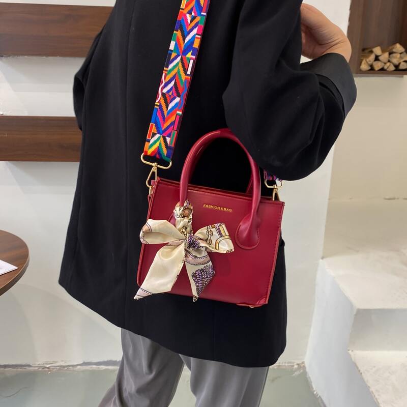 

Scarf Decor Satchel Bag, Red