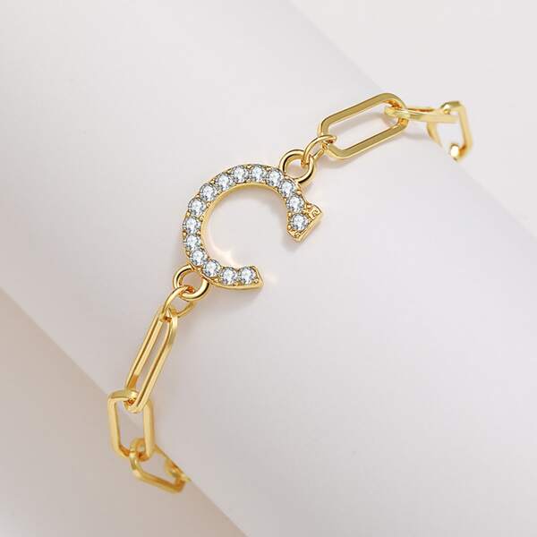 

Rhinestone Letter Decor Bracelet, Gold