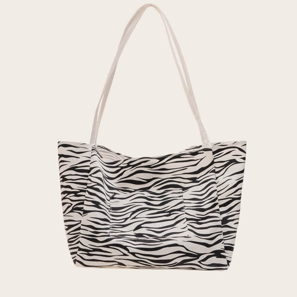 

Zebra Striped Pattern Tote Bag, Black and white