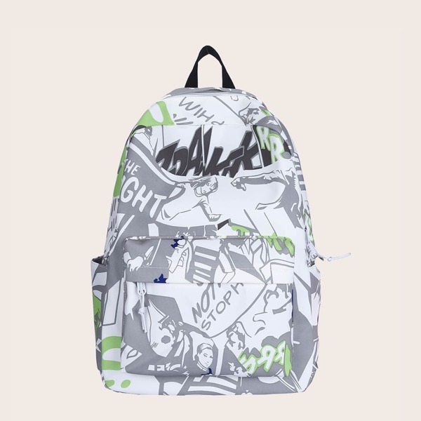 

Cartoon Graphic Large Capacity Backpack, Grey