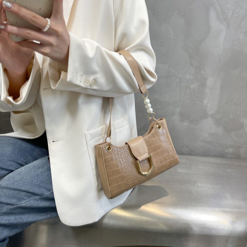 

Croc Embossed Shoulder Bag, Khaki
