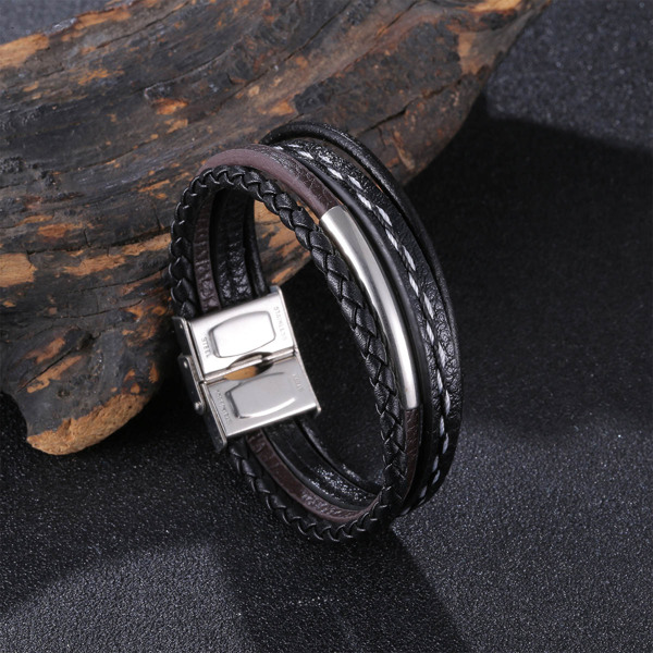 

Men PU Layered Bracelet, Black