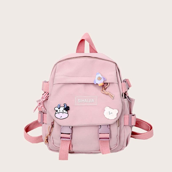 

Cartoon & Buckle Decor Functional Backpack, Pink